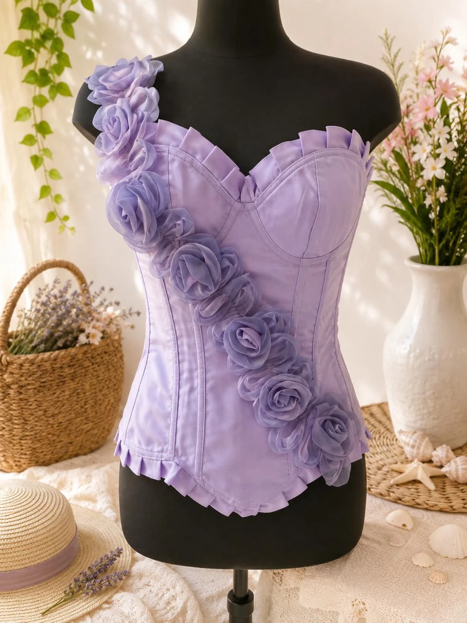 Corset couleur mauve taille S avec son string assortit neuf